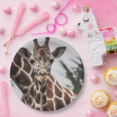 キリンの頭のキリン毛のプリントアフリカ動物 ペーパープレート (パーティー)