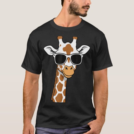 キリンの顔のサングラス 面白いキリン 子供用 Tシャツ (正面)