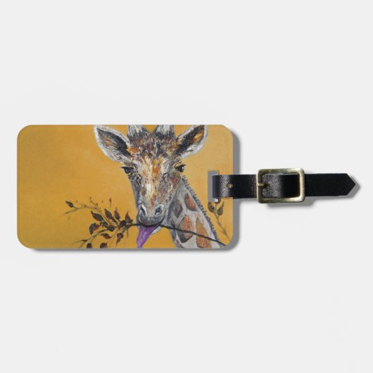 キリンの顔の絵画 ラゲッジタグ (正面横)