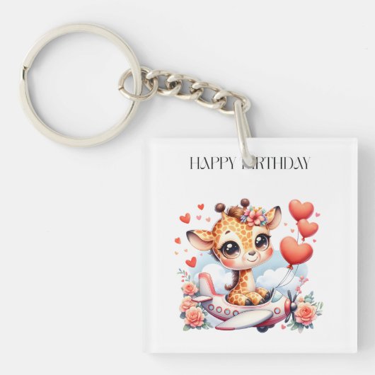 キリンの飛行機の誕生日 キーホルダー (正面)