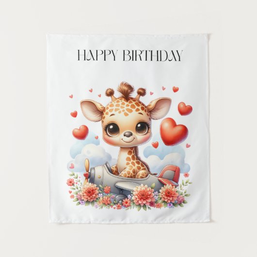 キリンの飛行機の誕生日 タペストリー (正面)
