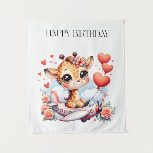 キリンの飛行機の誕生日 タペストリー (正面)