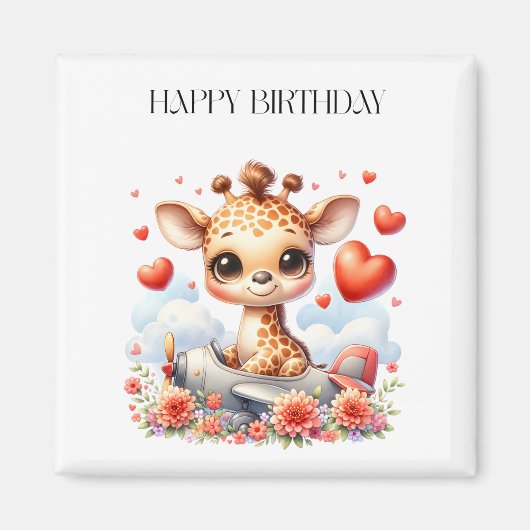 キリンの飛行機の誕生日 マグネット (正面)
