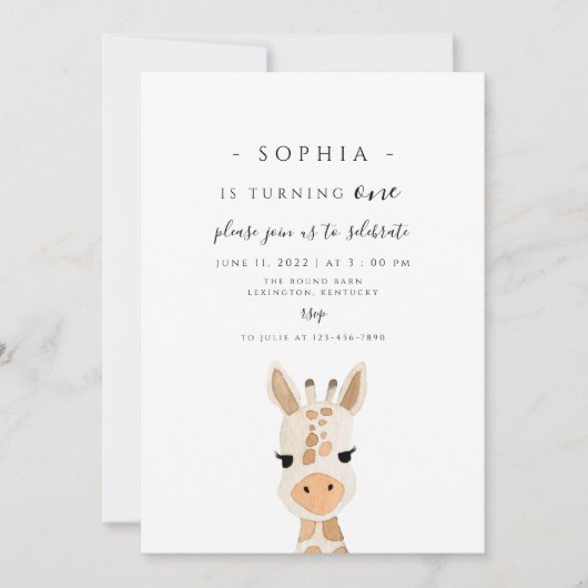 キリンの1歳の誕生日 招待状 (正面)