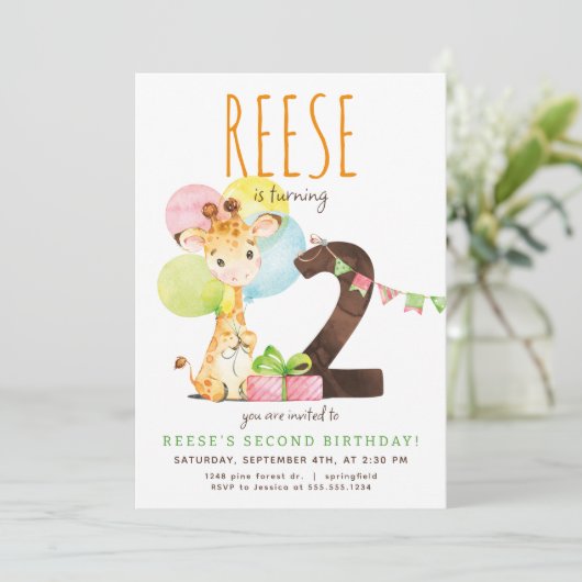 キリンの2回目の誕生日パーティーの招待状 招待状 (スタンド正面)