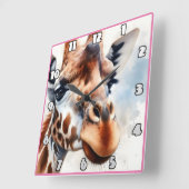 キリンはアフリカのサバンナを放浪 スクエア壁時計 (傾斜)