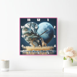 キリンはアフリカの月に照らされたサバンナを見つめている スクエア壁時計