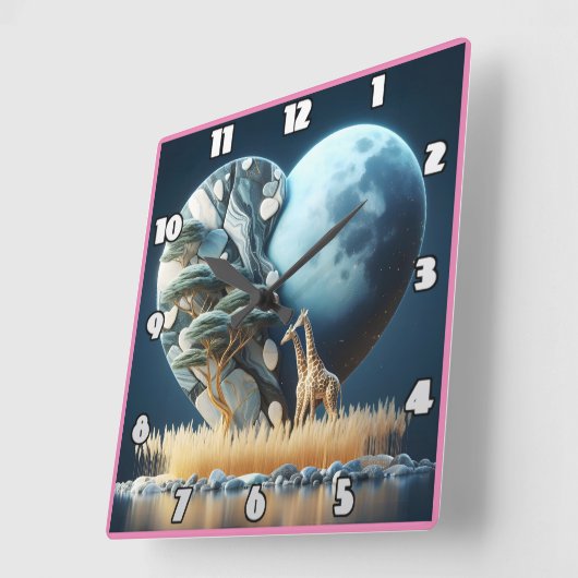 キリンはアフリカの月に照らされたサバンナを見つめている スクエア壁時計 (傾斜)