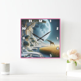 キリンはアフリカの月の下で楽しむ スクエア壁時計