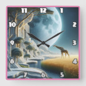 キリンはアフリカの月の下で楽しむ スクエア壁時計 (正面)