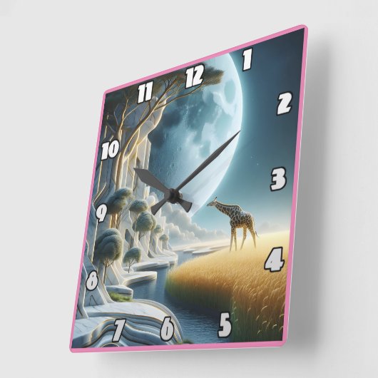 キリンはアフリカの月の下で楽しむ スクエア壁時計 (傾斜)