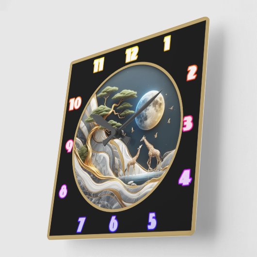 キリンはアフリカの月光の下を散歩する スクエア壁時計 (傾斜)
