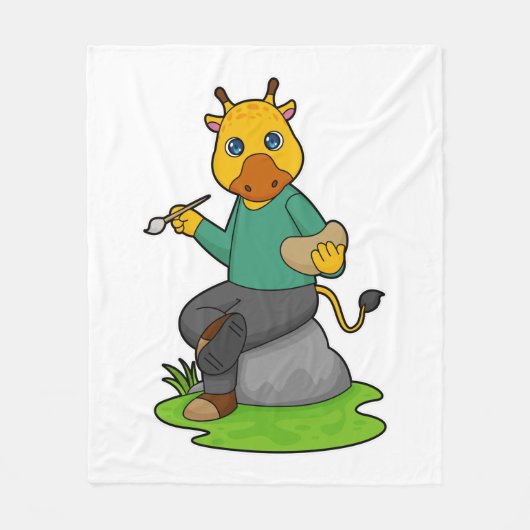 キリンはペインター絵を描ブ フリースブランケット (正面)
