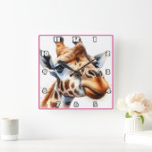 キリンは夕暮れ時にサバンナを散歩する スクエア壁時計 (ホーム)