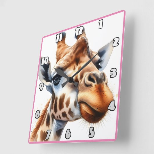 キリンは夕暮れ時にサバンナを散歩する スクエア壁時計 (傾斜)