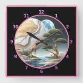 キリンは月に照らされたアフリカの海を眺めている スクエア壁時計 (正面)