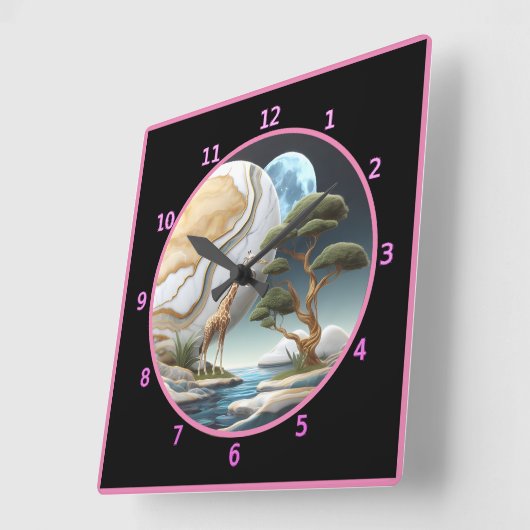 キリンは月に照らされたアフリカの海を眺めている スクエア壁時計 (傾斜)