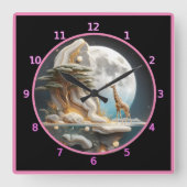 キリンは月に照らされたサバンナを眺めている スクエア壁時計 (正面)