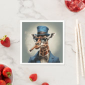 キリンは葉巻で帽子をかぶっている スタンダードカクテルナプキン (インサイチュ)