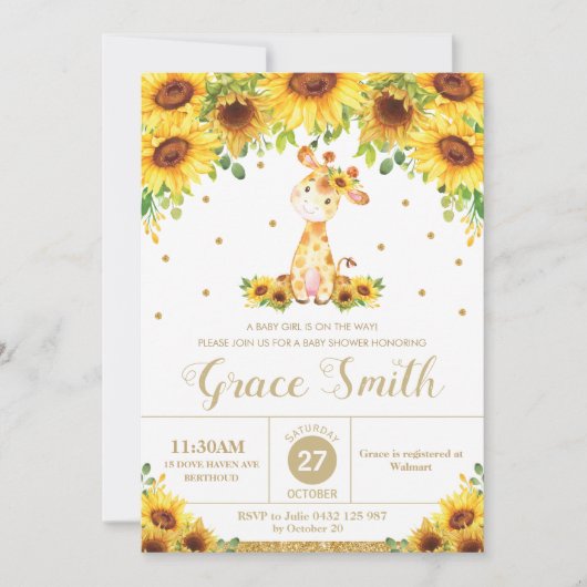 キリンひまわりフローラベビーシャワーガール 招待状 (正面)