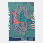 キリンよくはしゃぐアート：アフリカの喜び キッチンタオル (縦)