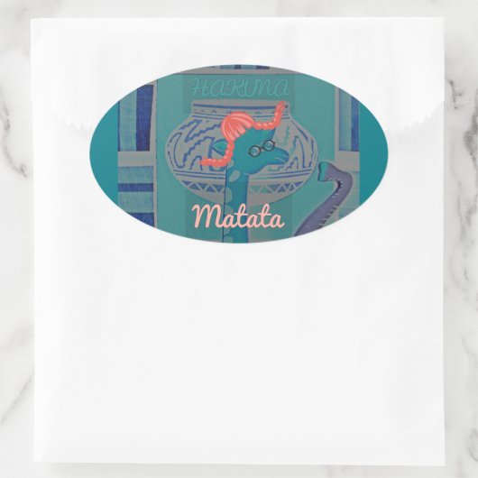 キリンよくはしゃぐアート:アフリカの喜び 楕円形シール (バッグ)