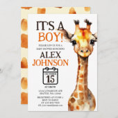 キリンをテーマにしたサファリベイビーシャワー 招待状 (正面/裏面)