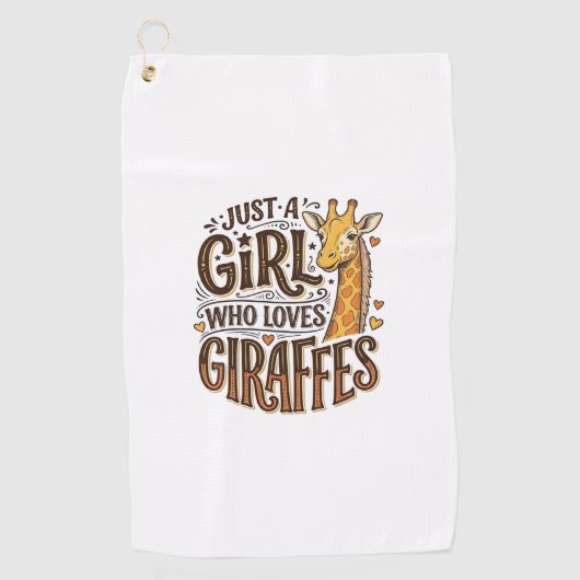 キリンを愛する女の子のためのヴィンテージTシャツデザイン ゴルフタオル (正面)