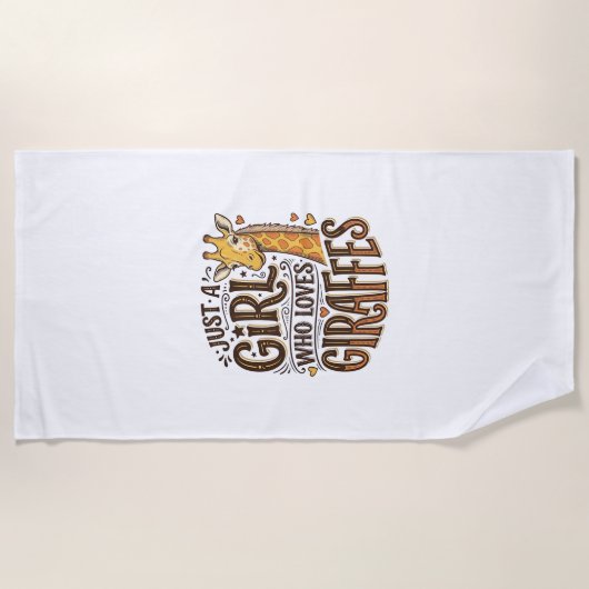 キリンを愛する女の子のためのヴィンテージTシャツデザイン ビーチタオル (正面)