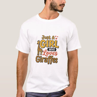 キリンを愛する女の子 レトロベクター デザイン Tシャツ