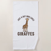 キリンを愛する少年 ビンテージ風彫刻Tシャツ_1 ビーチタオル (正面)