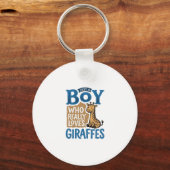 キリンを愛する少年 ヴィンテージTシャツデザイン キーホルダー (正面)