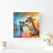 キリンを持つ少年 スクエア壁時計 (ホーム)