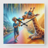 キリンを持つ少年 スクエア壁時計 (正面)