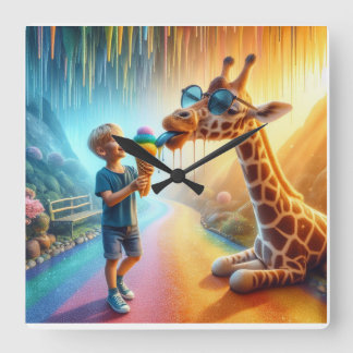 キリンを持つ少年 スクエア壁時計