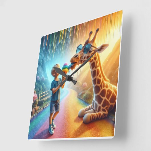 キリンを持つ少年 スクエア壁時計 (傾斜)