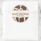 キリンアニマルプリント及びピンクベビーシャワーラベル ラウンドシール (バッグ)