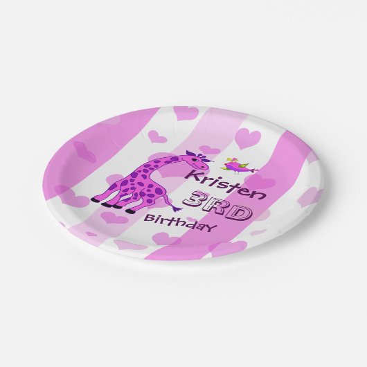 キリンイラストレーション(ピンク) ペーパープレート (アングル)