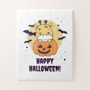 キリンインカボチャかわいいキリンハッピーハローウィン ジグソーパズル