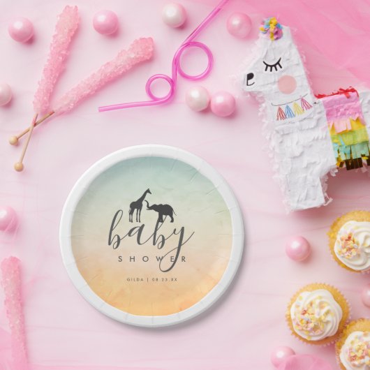 キリンエレガントゾウの赤ちゃんシャワー ペーパープレート (パーティー)