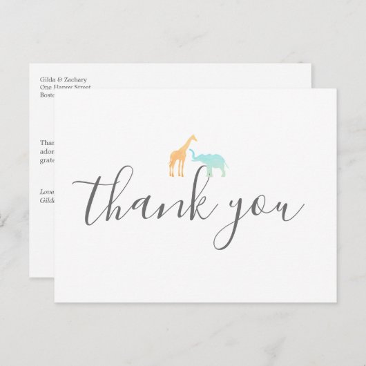 キリンエレガントゾウ赤ちゃんシャワーありがとう ポストカード (正面/裏面)