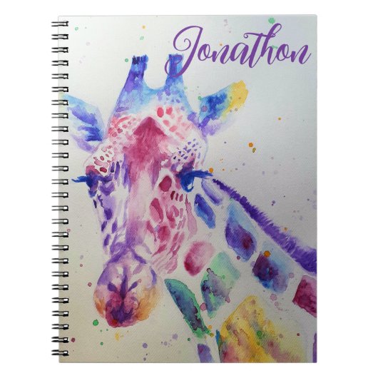 キリンカラフル動物の水の色アートボーイズ ノートブック (正面)