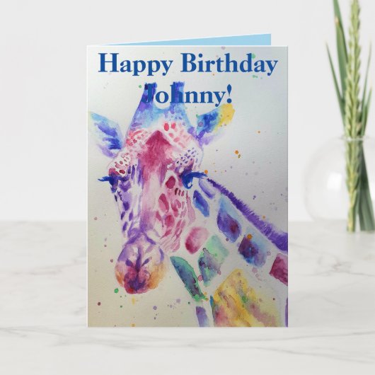 キリンカラフル動物の水カラー誕生日カード カード (正面)