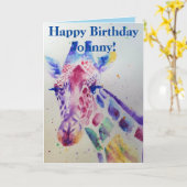 キリンカラフル動物の水カラー誕生日カード カード (黄色い花)