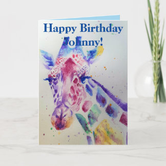 キリンカラフル動物の水カラー誕生日カード カード