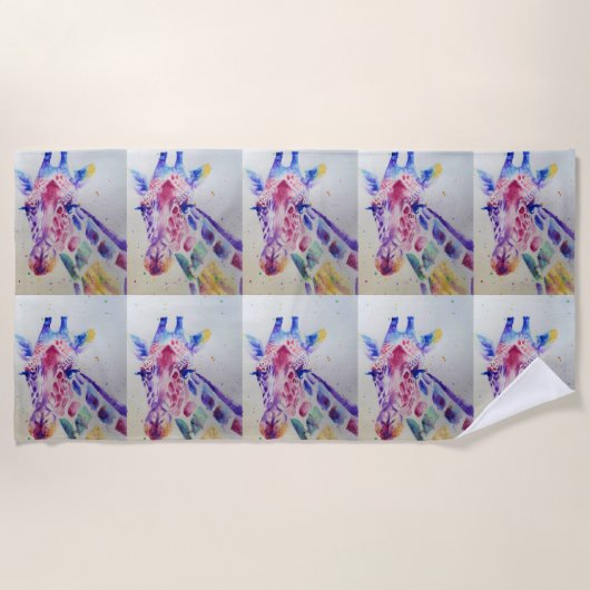 キリンカラフル動物用水彩ビーチタオル ビーチタオル (正面)