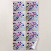 キリンカラフル動物用水彩ビーチタオル ビーチタオル (正面)