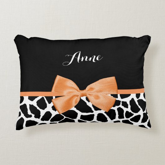 キリンガーリープリントオレンジリボンボウ名 アクセントクッション (正面)