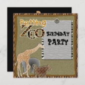 キリンサファリ動物園の誕生日パーティー招待状 招待状 (正面/裏面)