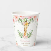 キリンジャングルピンクフローラベイビーシャワー誕生日 紙コップ (裏面)